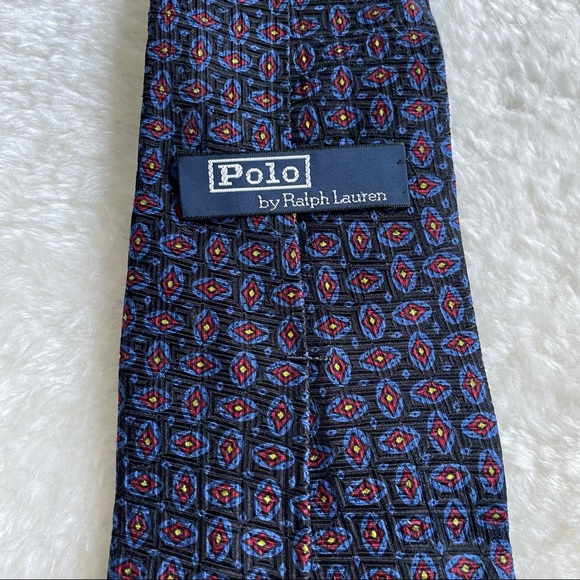 Polo by Ralph Lauren Black Blue and Red Geometric Tile Printed Textured Neck Tie - Picture 7 of 12